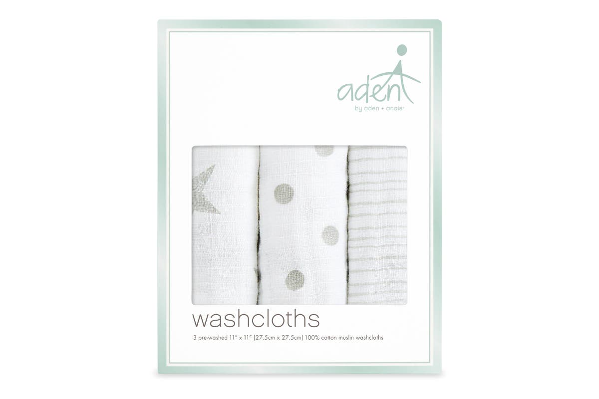 Aden and Anais - Aden by Anais - Wash Cloth Set - Dusty Stars Grey