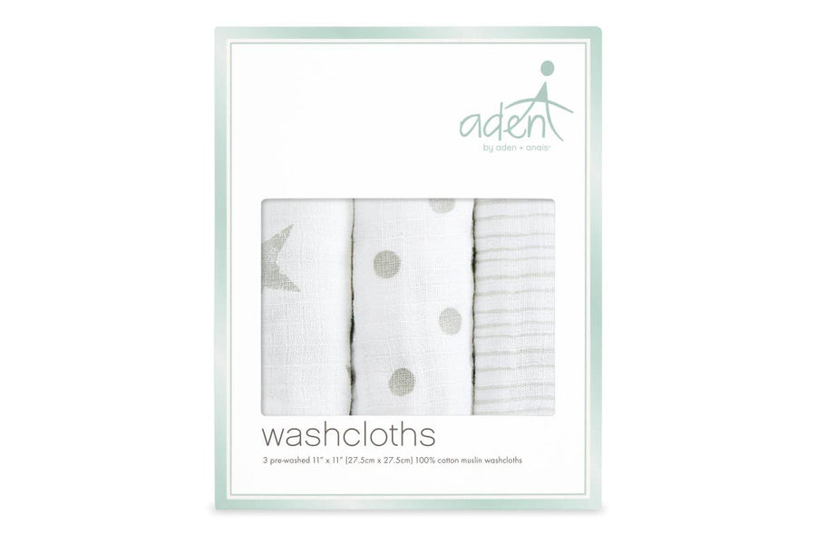Aden and Anais - Aden by Anais - Wash Cloth Set - Dusty Stars Grey