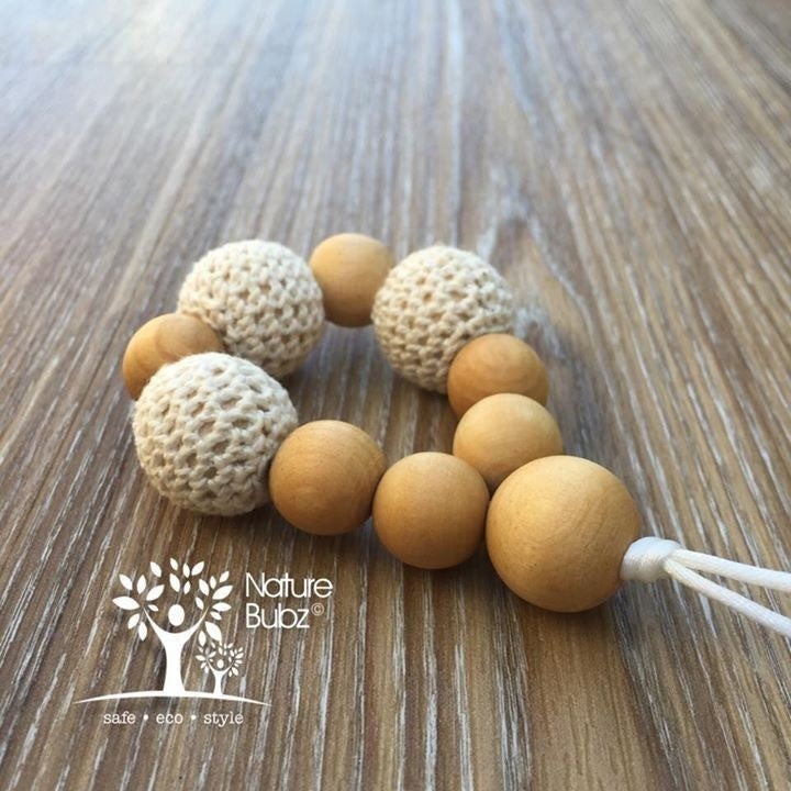 Crochet & Wood Tapered Drop Pendant - Teething Necklace - Nature Bubz - Afterpay - Zippay Carry Them Close