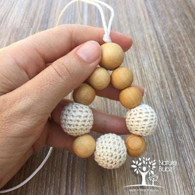 Crochet & Wood Tapered Drop Pendant - Teething Necklace - Nature Bubz - Afterpay - Zippay Carry Them Close