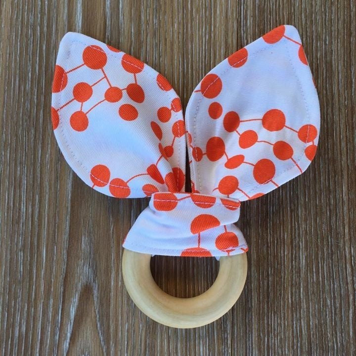 Bunny Ear Teether 'Orange & White' - Teething Necklace - Nature Bubz - Afterpay - Zippay Carry Them Close