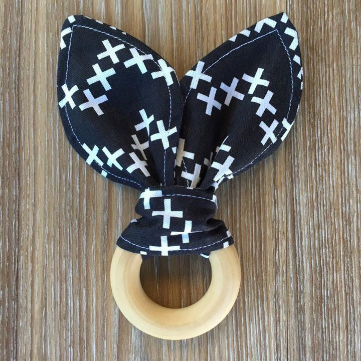 Bunny Ear Teething 'Black & White' - Teething Necklace - Nature Bubz - Afterpay - Zippay Carry Them Close