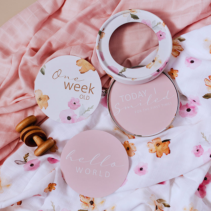 Snuggle Hunny Kids - Milestone Cards - Poppy & Musk Pink Reversible