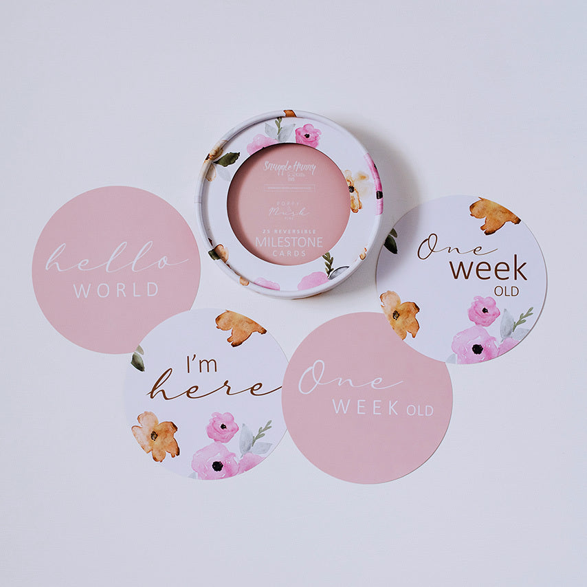 Snuggle Hunny Kids - Milestone Cards - Poppy & Musk Pink Reversible