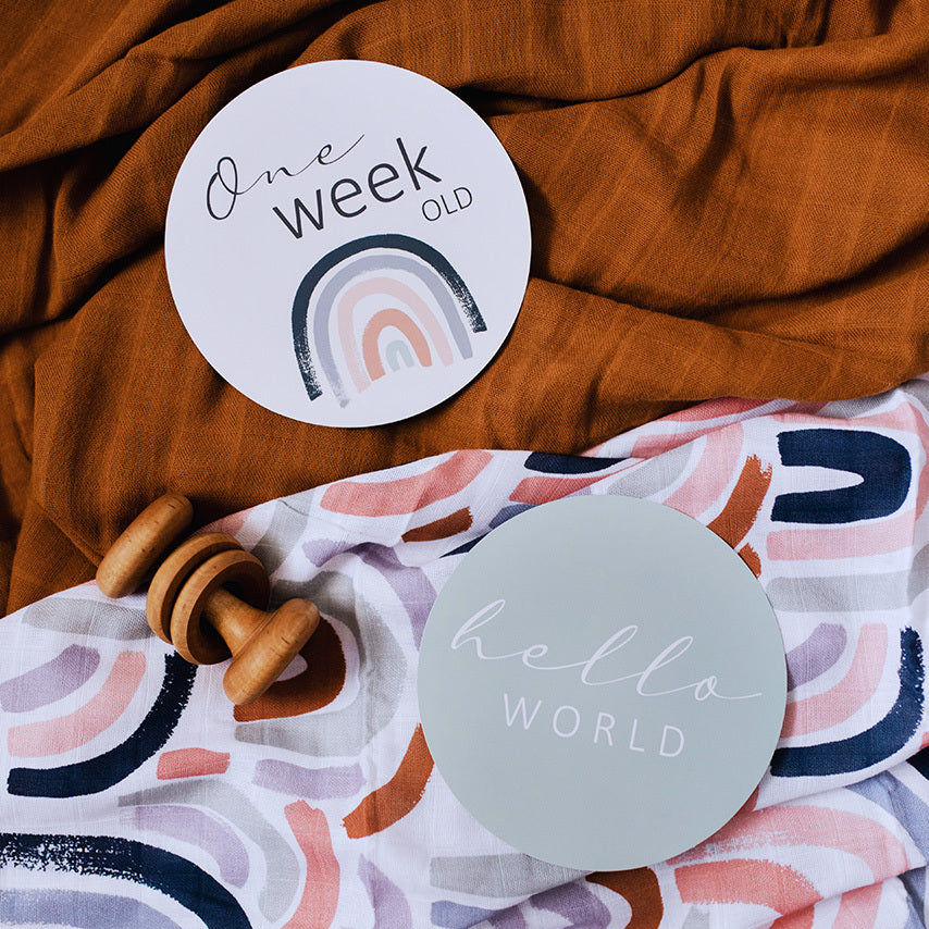 Snuggle Hunny Kids - Milestone Cards - Rainbow Baby & Sage Reversible