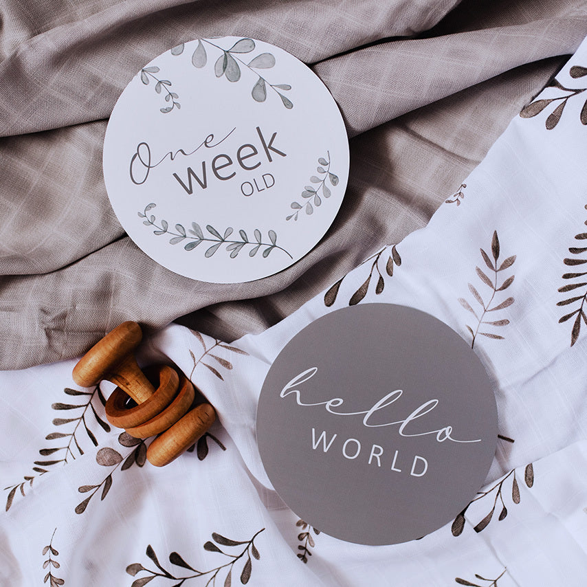 Snuggle Hunny Kids - Milestone Cards - Wild Fern & Grey Reversible