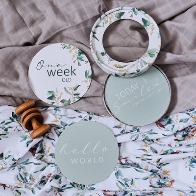 Snuggle Hunny Kids - Milestone Cards - Eucalypt & Sage Reversible