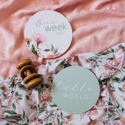 Snuggle Hunny Kids - Milestone Cards - Wattle & Sage Reversible