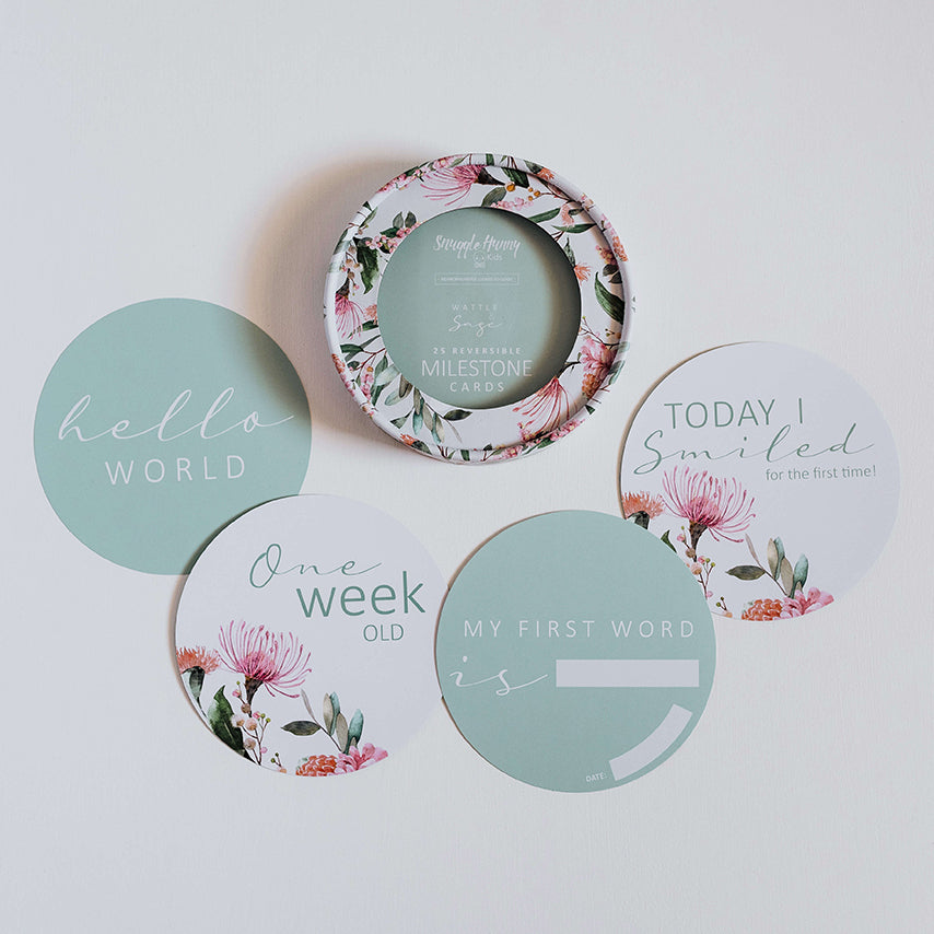 Snuggle Hunny Kids - Milestone Cards - Wattle & Sage Reversible