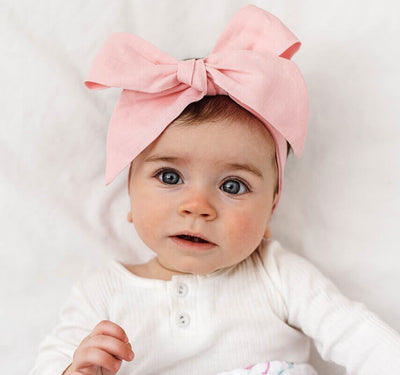 Snuggle Hunny Kids - Linen Bow Pre-Tied Headband Wrap - Baby Pink