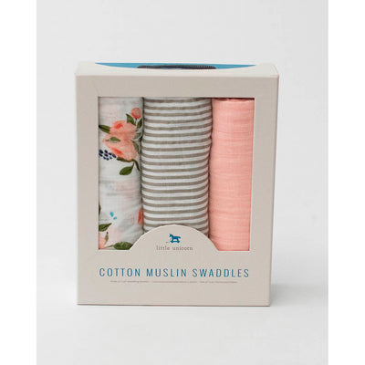 Little Unicorn - Cotton Muslin Baby Swaddle (Set 3) - Garden Roses