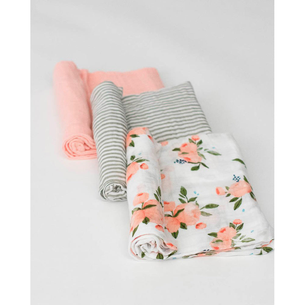 Little Unicorn - Cotton Muslin Baby Swaddle (Set 3) - Garden Roses