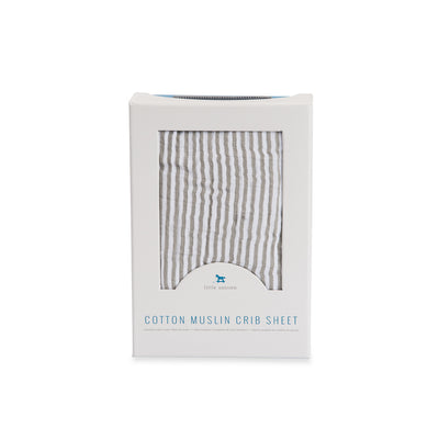 Little Unicorn - Cotton Muslin Cot Sheet - Grey Stripe