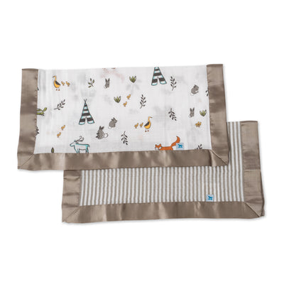 Little Unicorn - Muslin Security Blankets Comforter - Forest Friends + Stripe (set of 2)