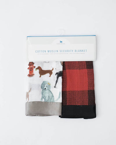 Little Unicorn - Muslin Security Blankets Comforter - Woof & Red Plaid (set of 2)
