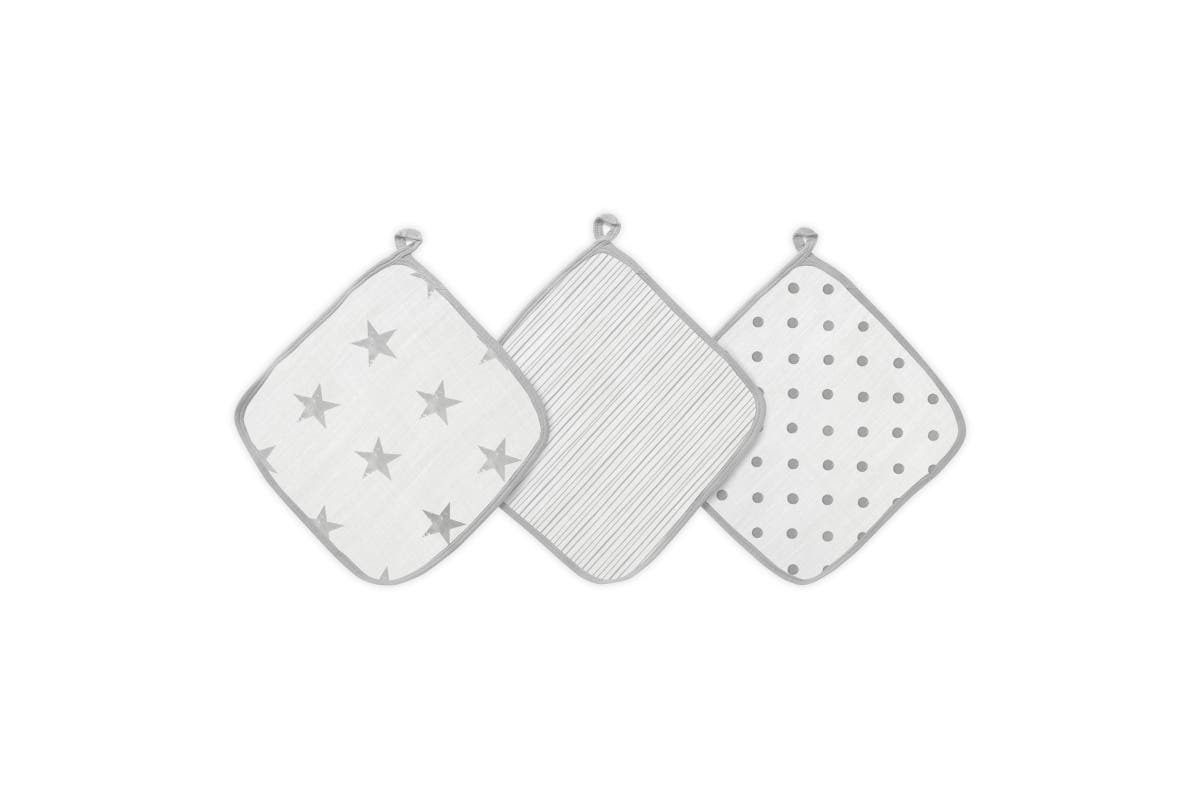 Aden and Anais - Aden by Anais - Wash Cloth Set - Dusty Stars Grey
