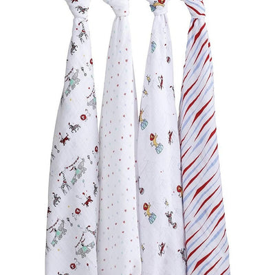 Aden and Anais - Classic Swaddles - Vintage Circus (4 Pack) - swaddle - Aden and Anais - Afterpay - Zippay Carry Them Close
