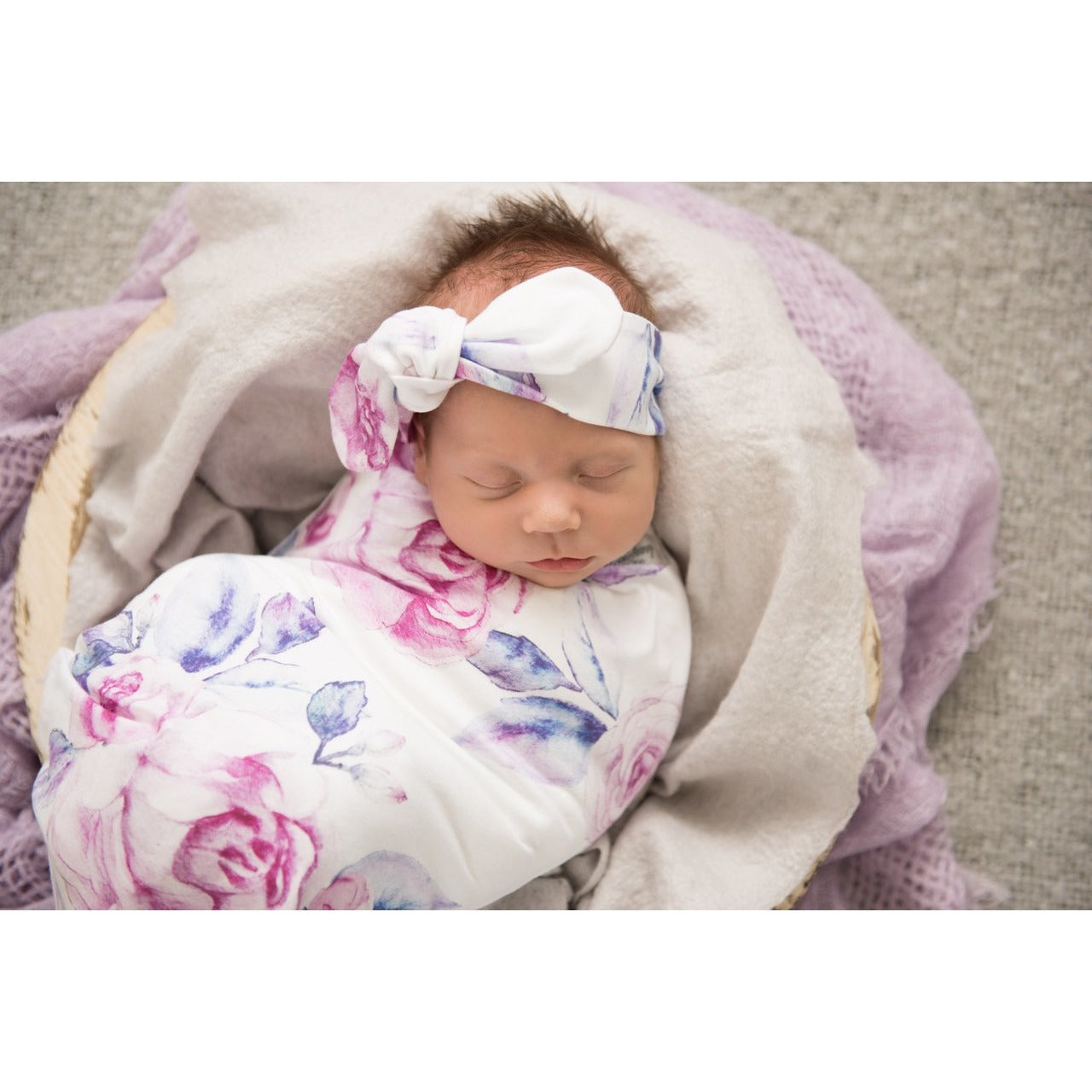 Snuggle Hunny Kids - Jersey Baby Wrap Swaddle & Topknot (Set) - Lilac Skies