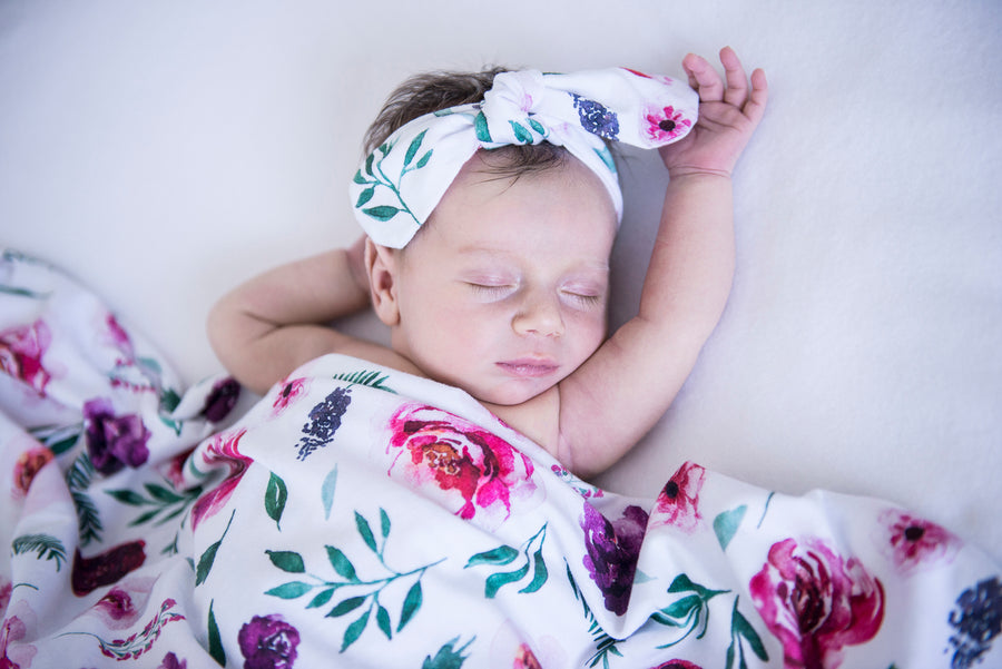 Snuggle Hunny Kids - Jersey Baby Wrap Swaddle & Topknot (Set) - Peony Bloom
