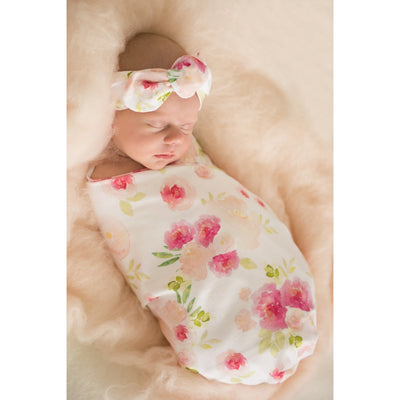 Snuggle Hunny Kids - Jersey Baby Wrap Swaddle & Topknot (Set) - Hunny Blossom