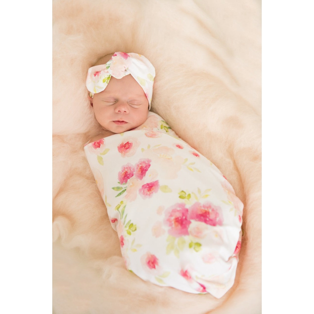 Snuggle Hunny Kids - Jersey Baby Wrap Swaddle & Topknot (Set) - Hunny Blossom