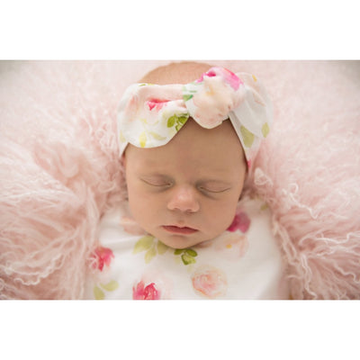Snuggle Hunny Kids - Jersey Baby Wrap Swaddle & Topknot (Set) - Hunny Blossom