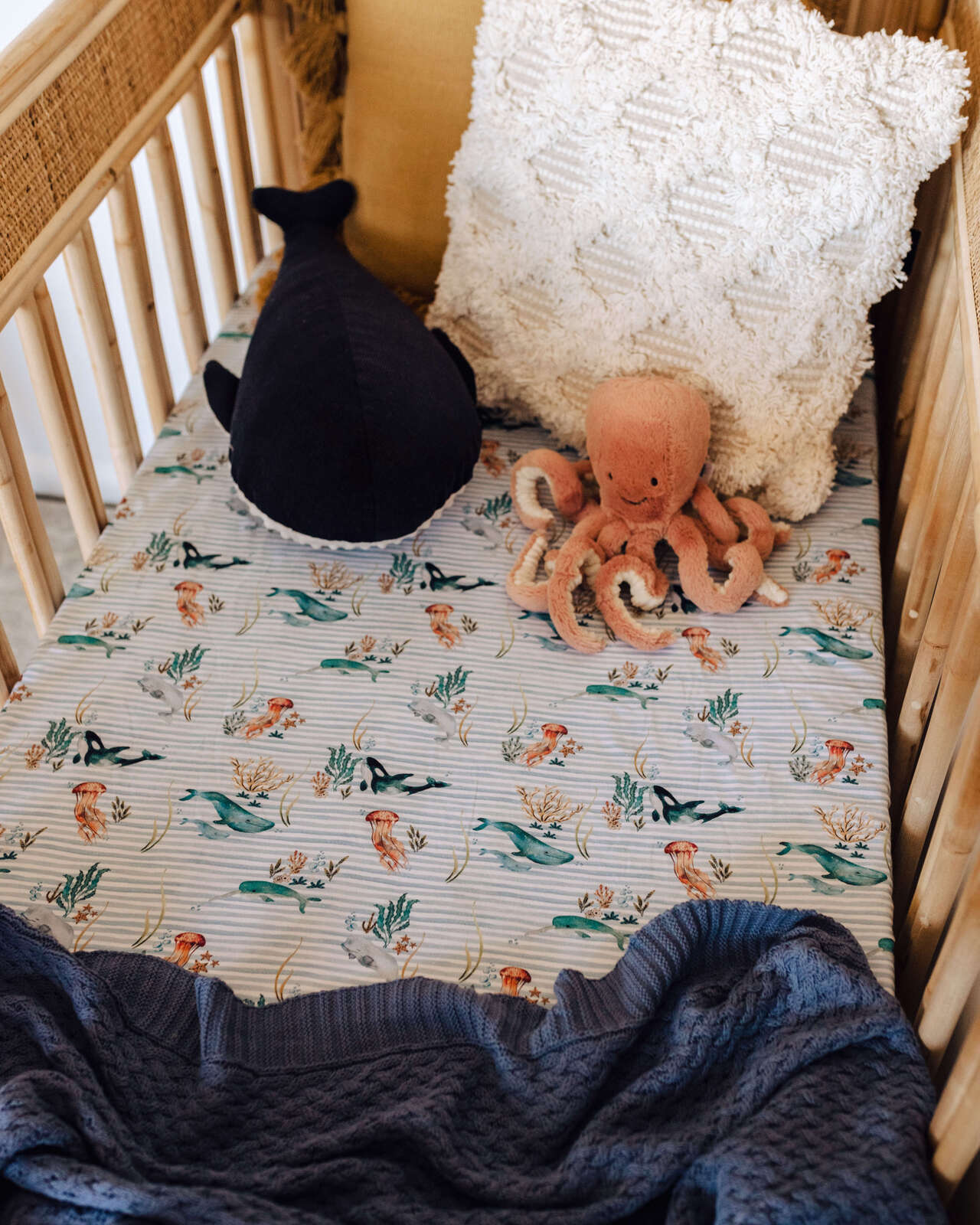 Snuggle Hunny Kids - Cotton Muslin Cot Sheet - Whale