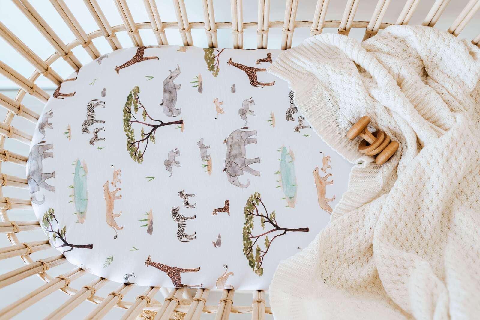 Snuggle Hunny Kids - Bassinet Fitted Sheet / Change Pad Cover - Safari