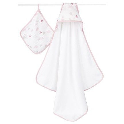 Aden and Anais - Towel and Wash Cloth Set - Heartbreaker - Bath - Aden and Anais - Afterpay - Zippay Carry Them Close