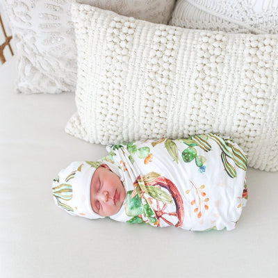 Posh Peanut - Bamboo Baby Swaddle Set - Cactus & Wooden Wheel