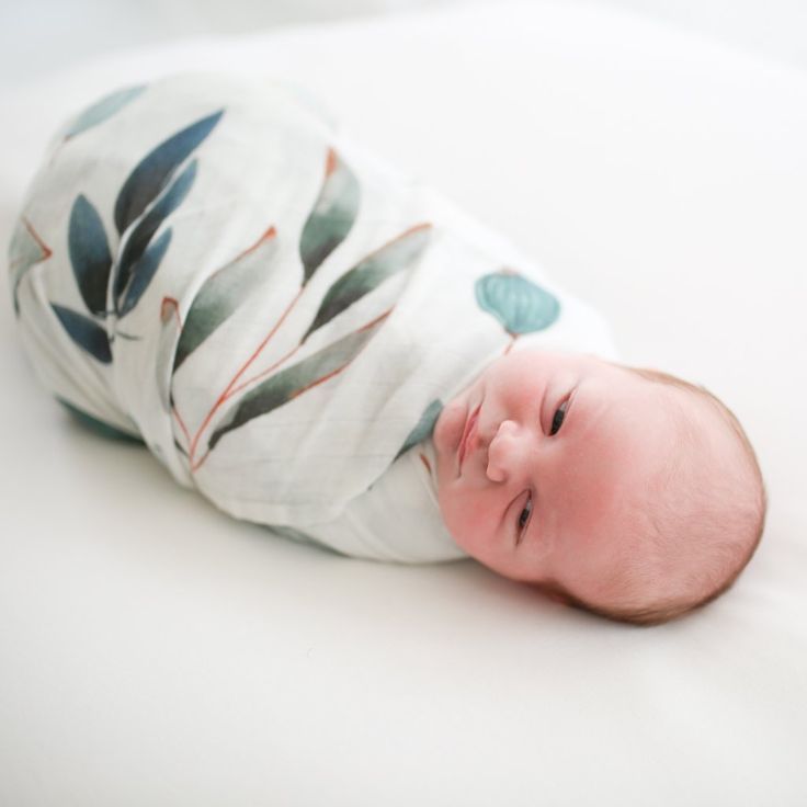 Posh Peanut - Muslin Bamboo Baby Swaddle Wrap - Silver Leaf
