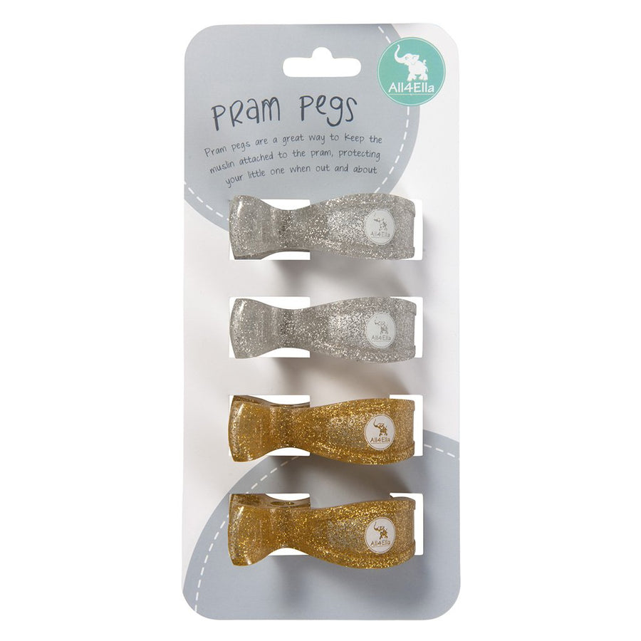 All4Ella Pram Pegs (4set) - Silver / Gold Glitter