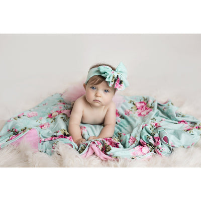 Posh Peanut - Baby Swaddle Set - Aqua Floral Double Sided - Swaddle - Posh Peanut - Afterpay - Zippay Carry Them Close