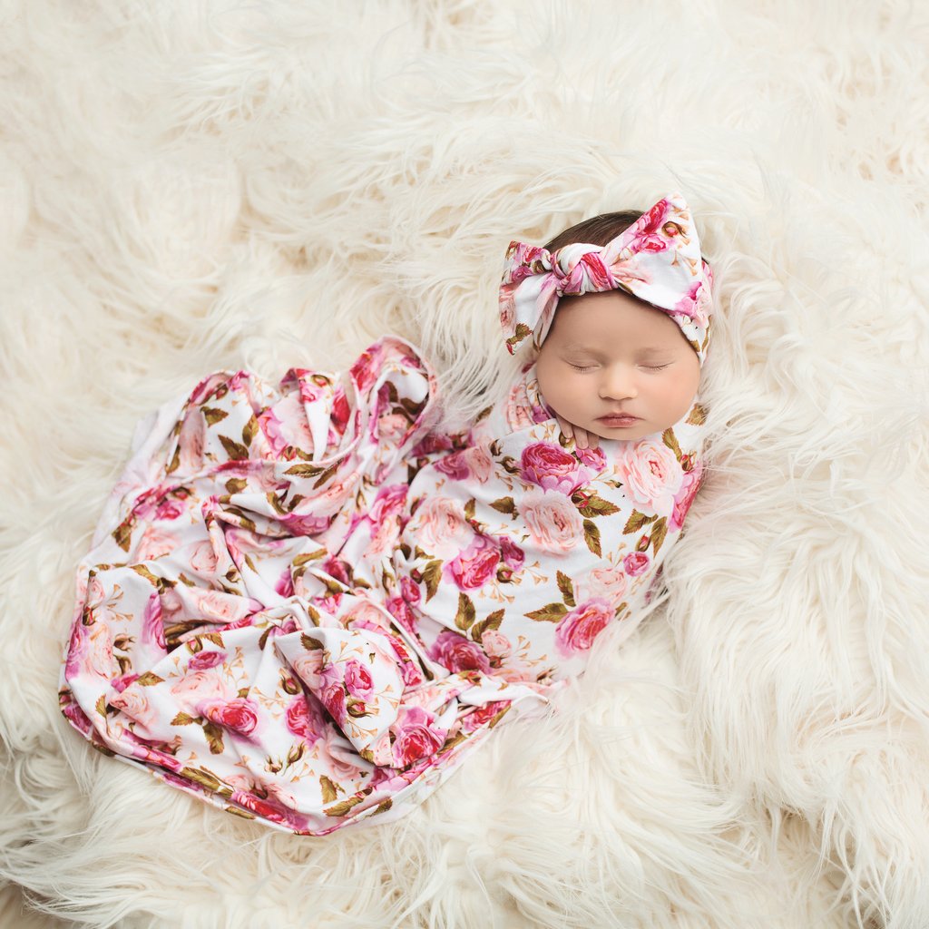 Posh Peanut - Bamboo Baby Swaddle Set - Pink Rose