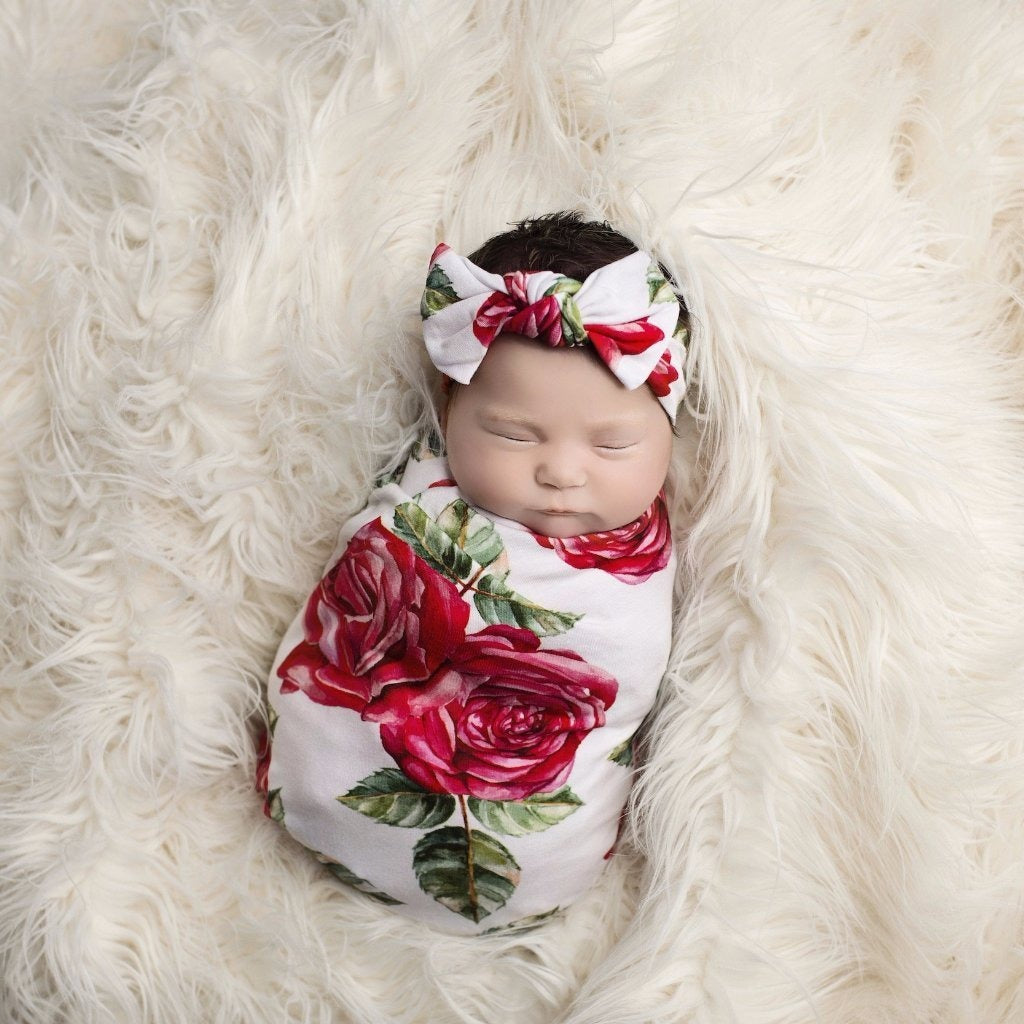 Bamboo Baby Swaddle Set - Dolce Red Rose - Swaddle - Posh Peanut - Afterpay - Zippay Carry Them Close