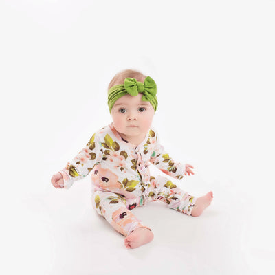 Posh Peanut Bamboo Romper - White Winter Peony