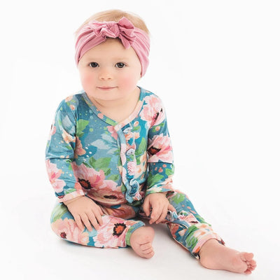Posh Peanut Bamboo Romper - Blue Winter Peony **Pre-Washed**