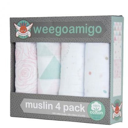 Weegoamigo Muslin Swaddle Wraps - Bloom Muslin (4pk) - Swaddle - Weegoamigo - Afterpay - Zippay Carry Them Close