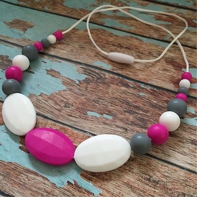 Oval and Gumball Bead Necklace Pink - Teething Necklace - Nature Bubz - Afterpay - Zippay Carry Them Close