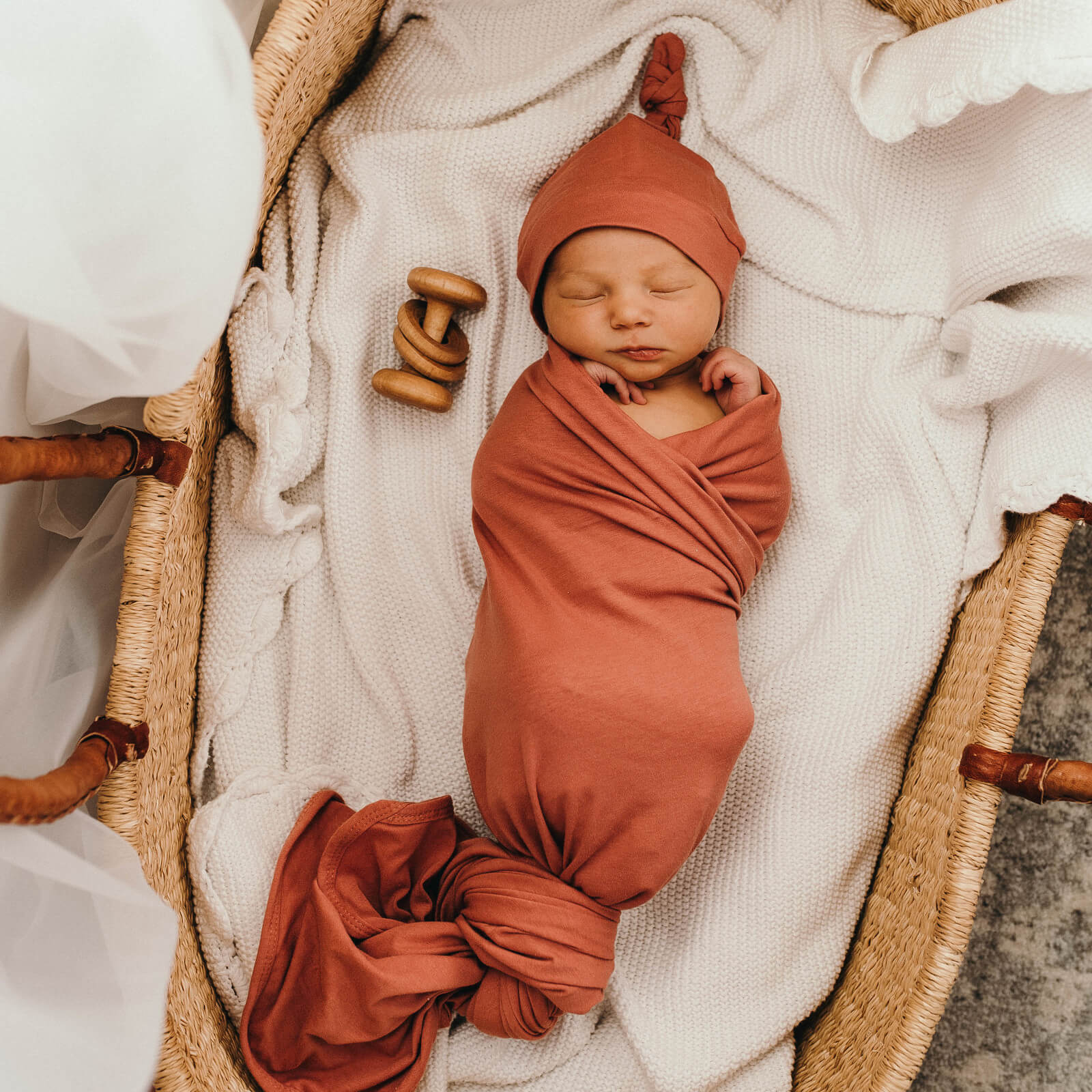 Snuggle Hunny Kids - Jersey Baby Wrap Swaddle & Beanie (Set) - Clay - Carry Them Close