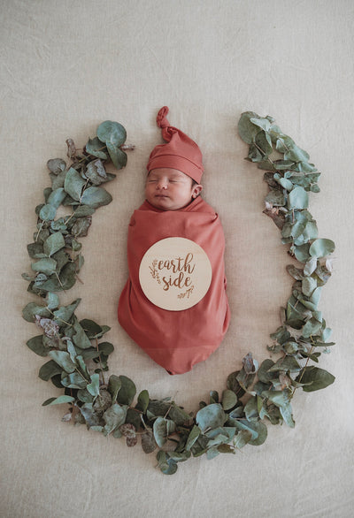 Snuggle Hunny Kids - Jersey Baby Wrap Swaddle & Beanie (Set) - Clay - Carry Them Close