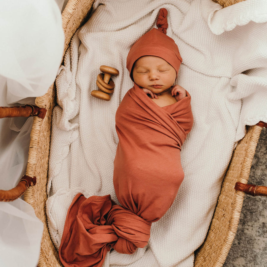 Snuggle Hunny Kids - Jersey Baby Wrap Swaddle & Beanie (Set) - Clay - Carry Them Close