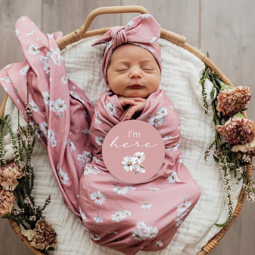 Snuggle Hunny Kids - Jersey Baby Wrap Swaddle & Topknot (Set) - Daisy
