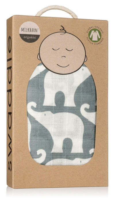 Milkbarn - Organic Muslin Baby Swaddle - Blue Elephant