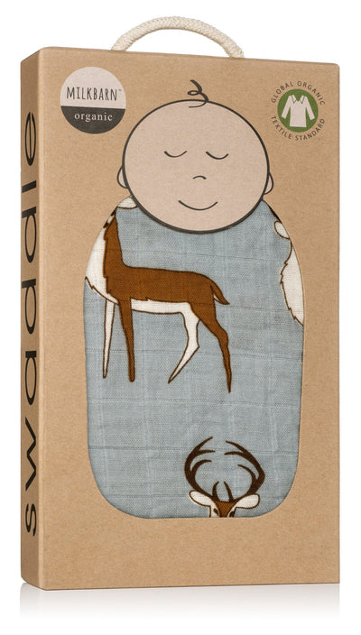 Milkbarn - Organic Muslin Baby Swaddle - Blue Buck