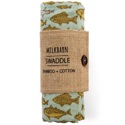 Milkbarn - Bamboo Baby Swaddle - Blue Fish