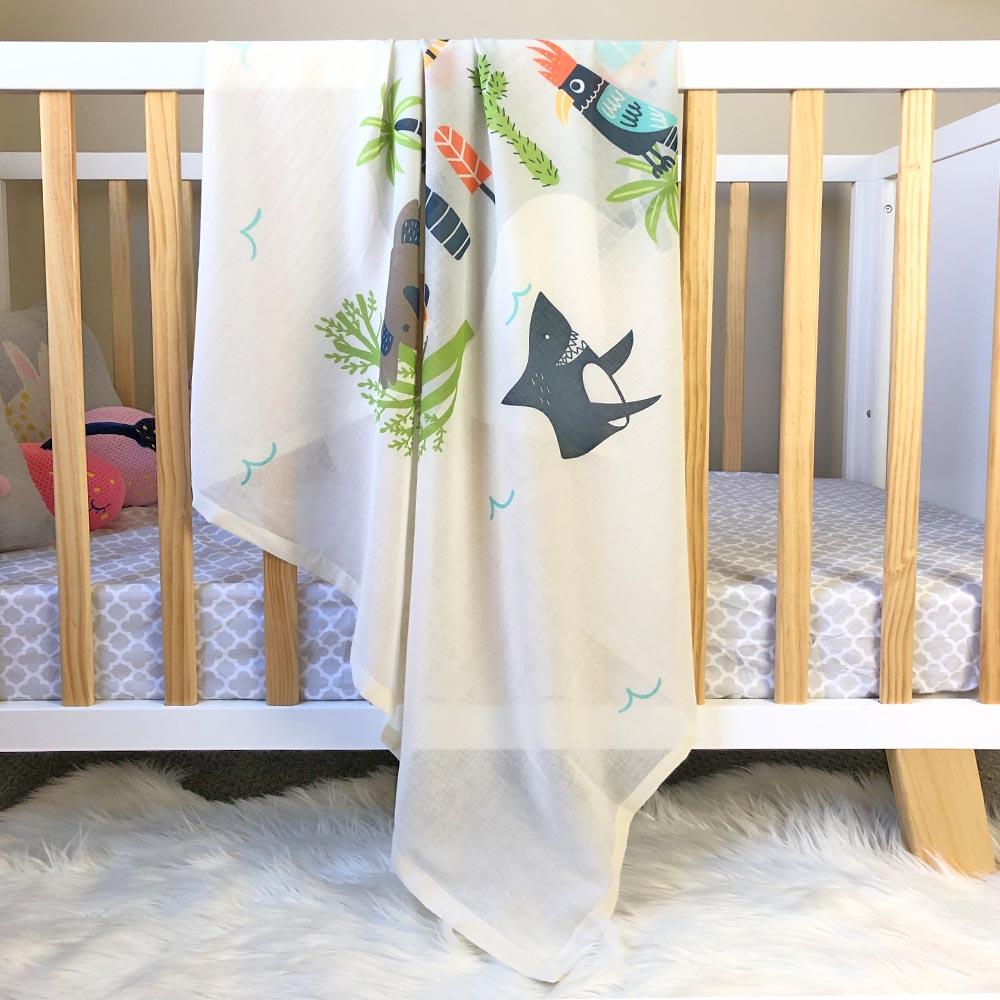 Di Lusso Living - Muslin Baby Swaddle Wrap - Animal Kingdom OZ Map
