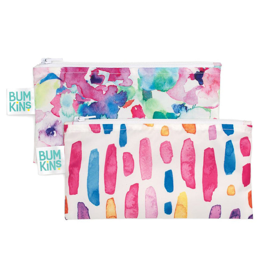 Bumkins - Reusable Small Snack Bags (2Pk) - Watercolour/Brush Strokes