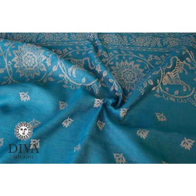 Diva Milano Woven Wrap - Barocco Lions (with Linen) - Petrel, , Woven Wrap, Diva Milano, Carry Them Close - 1