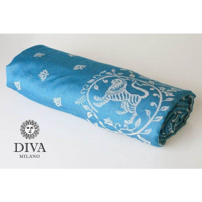 Diva Milano Woven Wrap - Barocco Lions (with Linen) - Petrel, , Woven Wrap, Diva Milano, Carry Them Close - 3